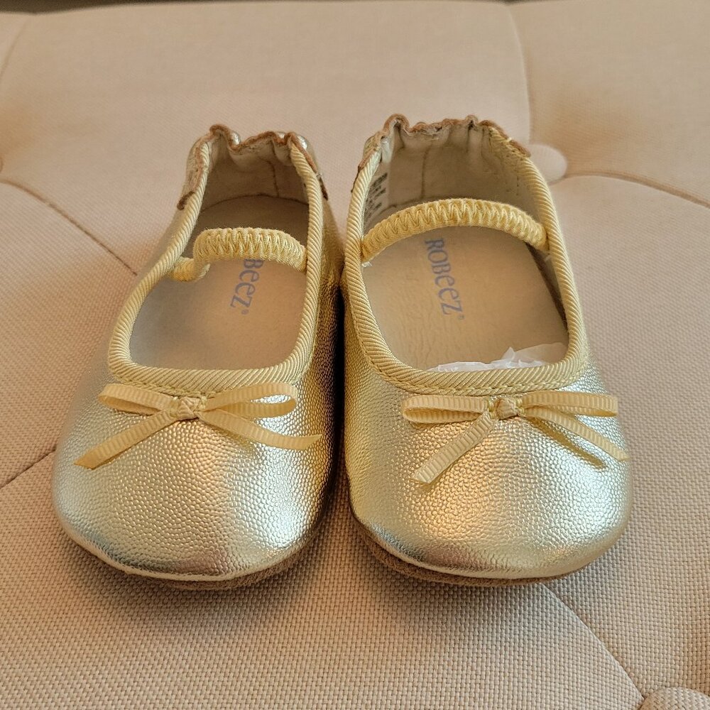 Robeez Athena Ballet Strap Gold Leather Baby Shoe Size 4